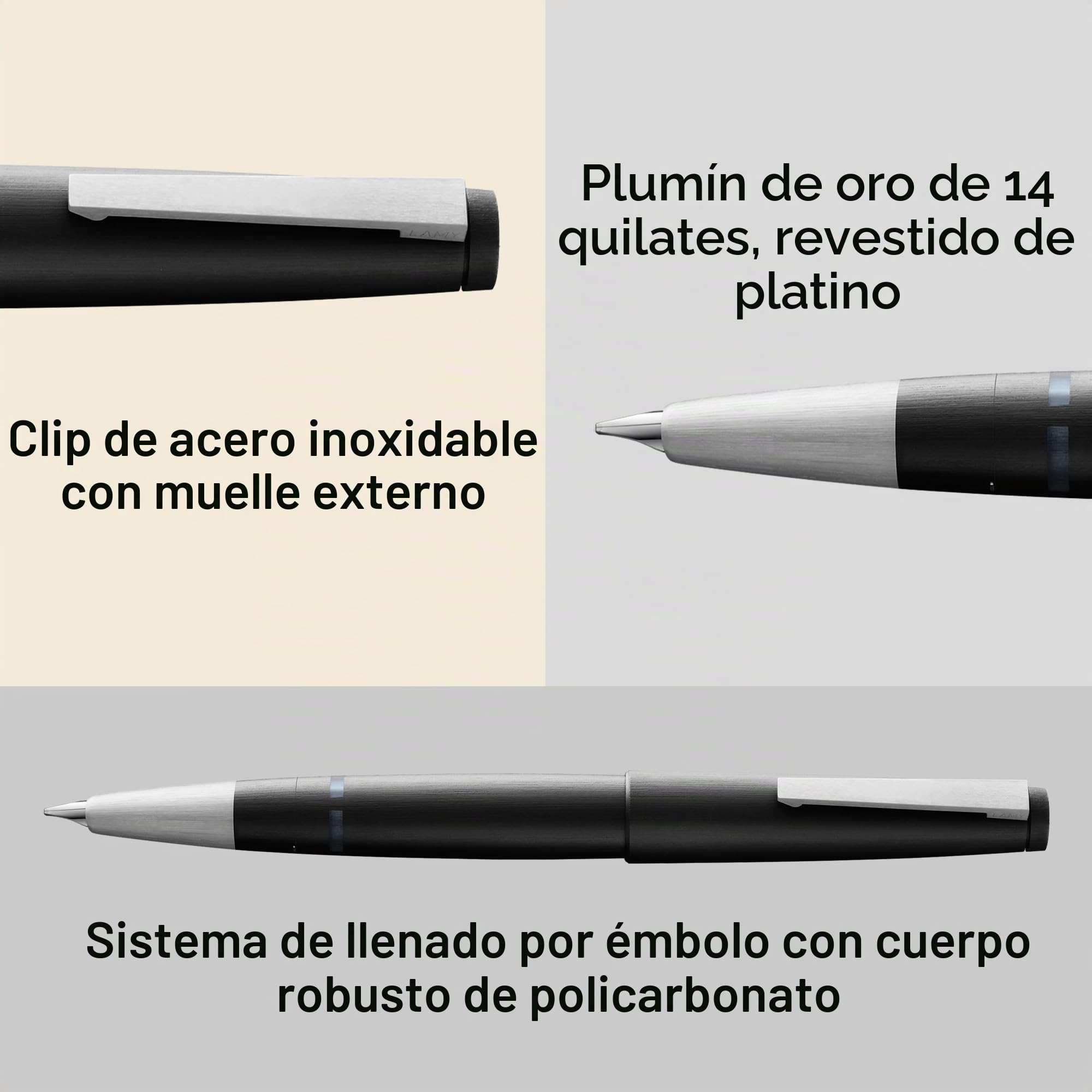 Lamy 2000 black pluma - elegante con cuerpo de policarbonato robusto - plumín de oro de 14 quilates parcialmente platinado - tamaño del plumín F