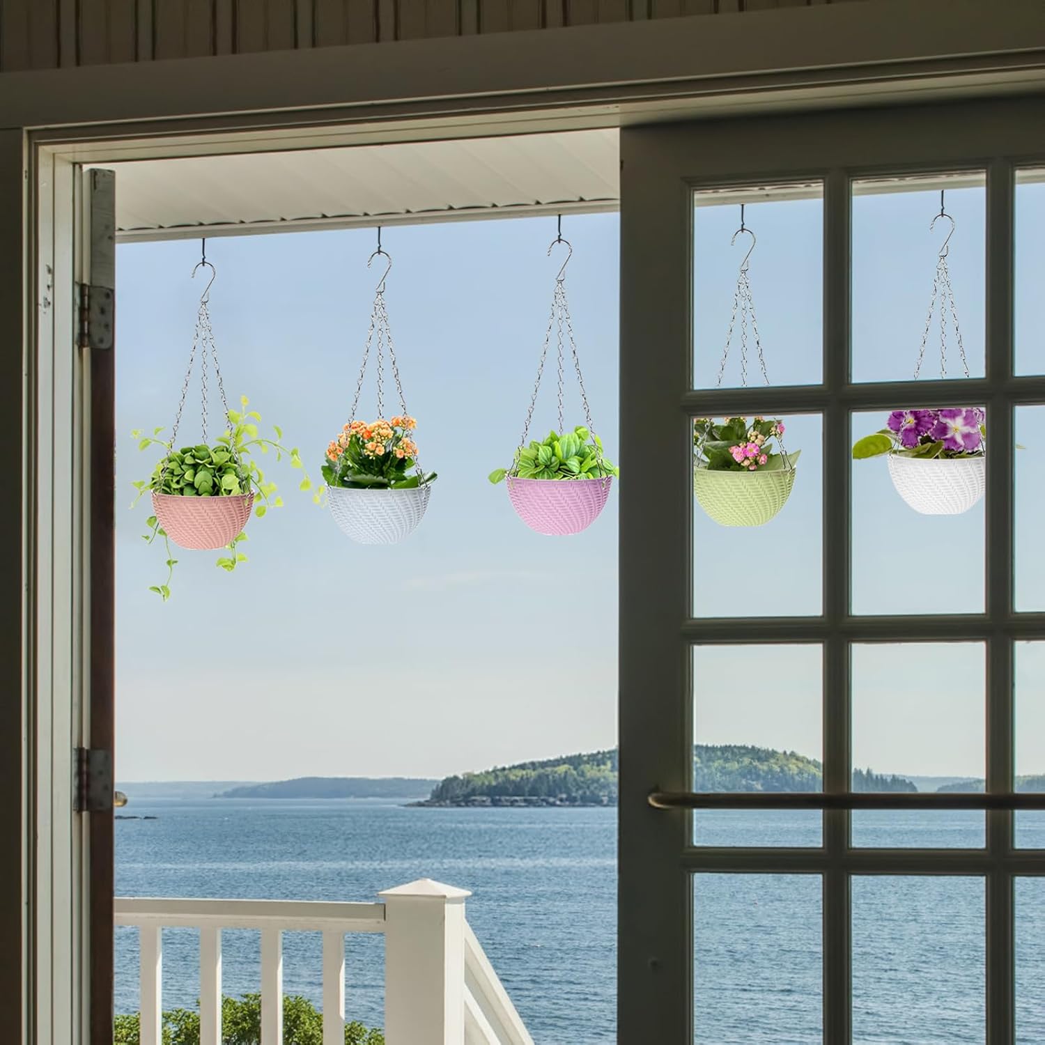 Foraineam 10 Pack Mini Hanging Planters Garden Self-Watering Flower Plant Pot Container Succulent Planter Pots with Hanging Chain