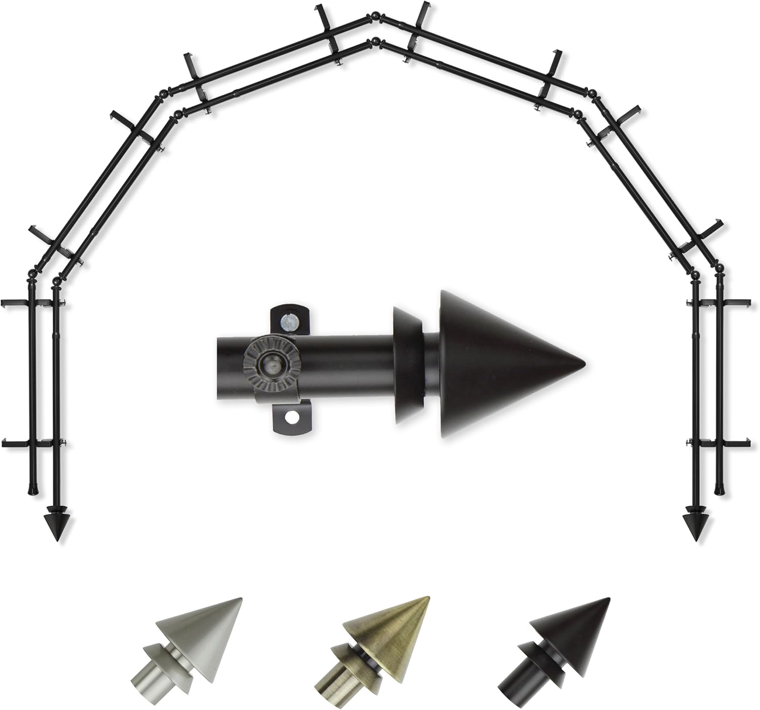 A&F Rod Décor - Apex 13/16" 6-Sided Double Bay Window Curtain Rod - Black