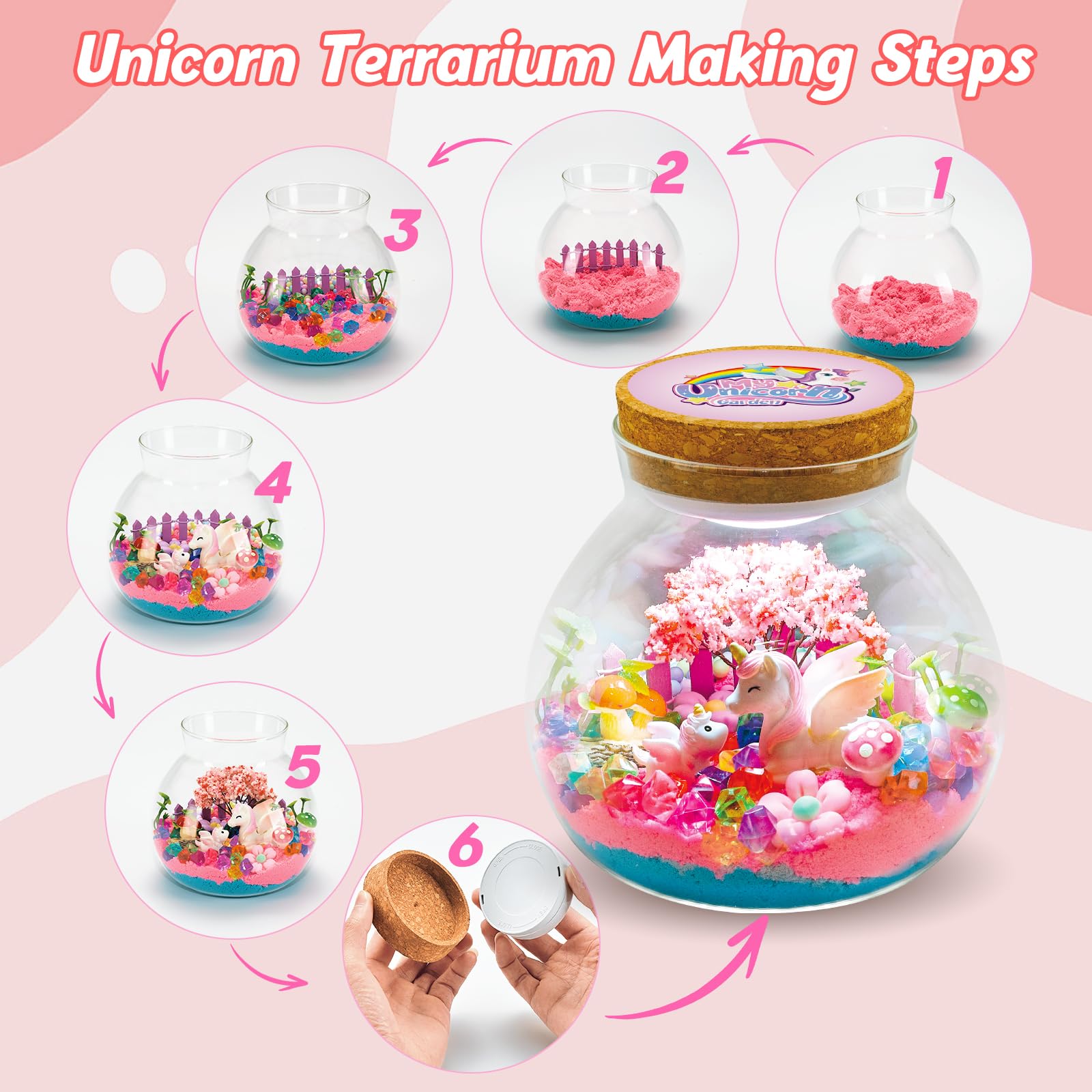 Unicorn Terrarium Crafts Kit for Girls - Make Your OWN Unicorn Night Light with 16 Modes LED Remote Control Birthday Gifts Creativity DIY Toys for Ages 3 4 5 6 7 8 9 10 3-5 4-6 5-7 6-8 Year Old Kids