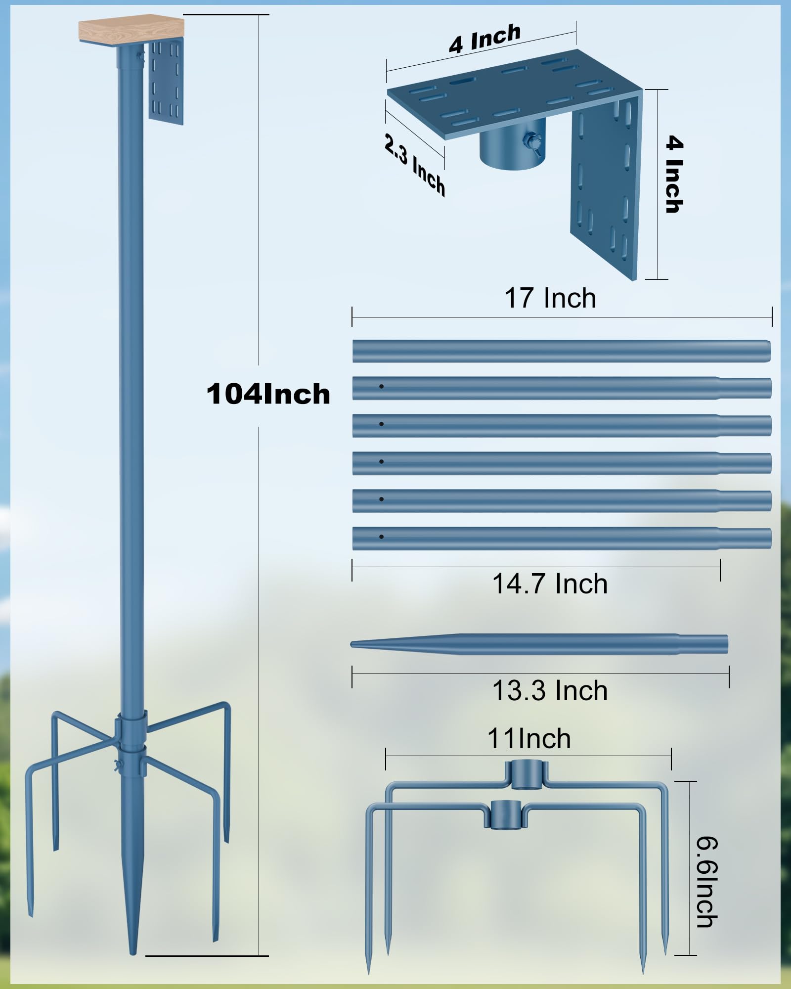 Onlyfly Supporto per mangiatoia per uccelli, altezza 264 cm, con diametro di 2,5 cm, resistente, per mangiatoie sospese, kit di montaggio per casetta per uccelli, per esterni, connessione antiscivolo