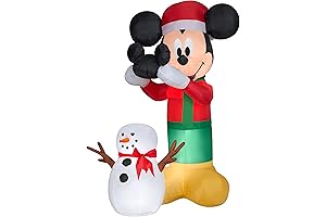 Enchanting Animated Airblown Inflatable Mickey Putting Hat on Snowman Scene