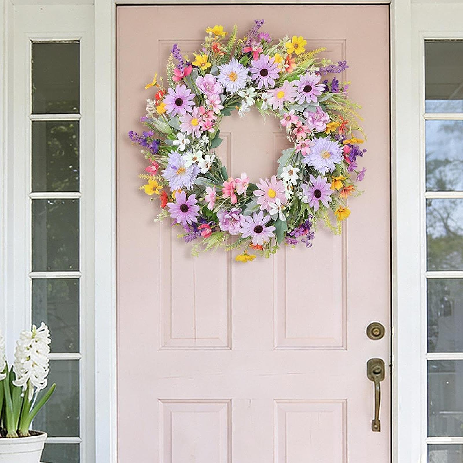 Ghirlanda Artificiale per Porta D'ingresso Da 50 Cm, Ghirlanda Primaverile in Plastica E Tessuto Di Seta, Corona Di Pasqua per Decorare Case, Ristoranti, Feste, Matrimoni, Uffici, Fattorie