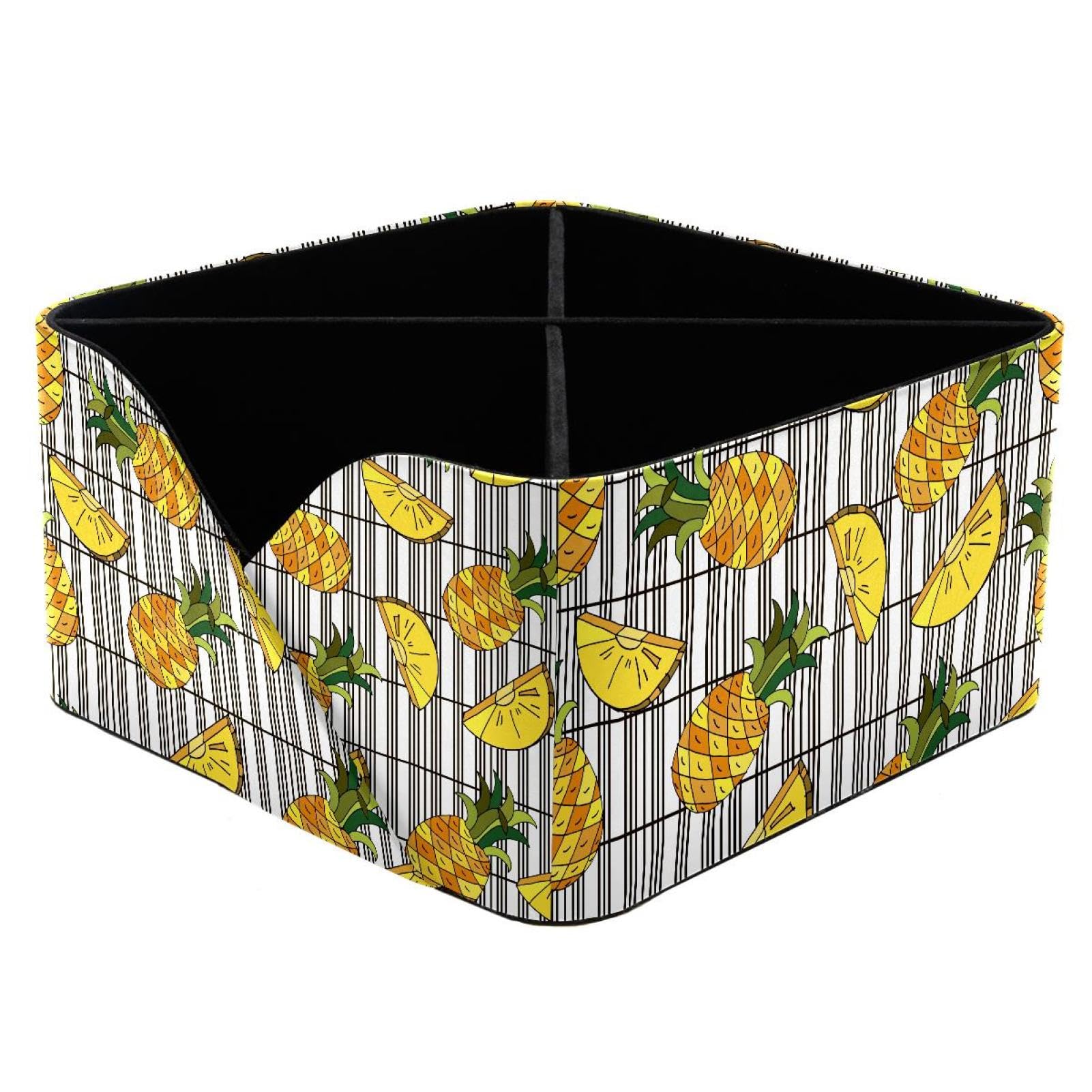 KengjuTesu Yellow Pineapples Desktop Organizer Pen Holder, Rectangular Pencil Cup for Office, Study and Makeup Stations