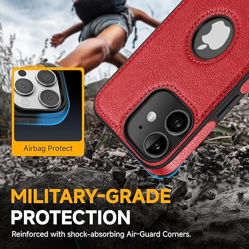 Miniatura 6 de Funda de cuero vegano para iPhone 11 Funda delgada elegante de lujo del teléfono de la vendimia 6.1 pulgadas (rojo)