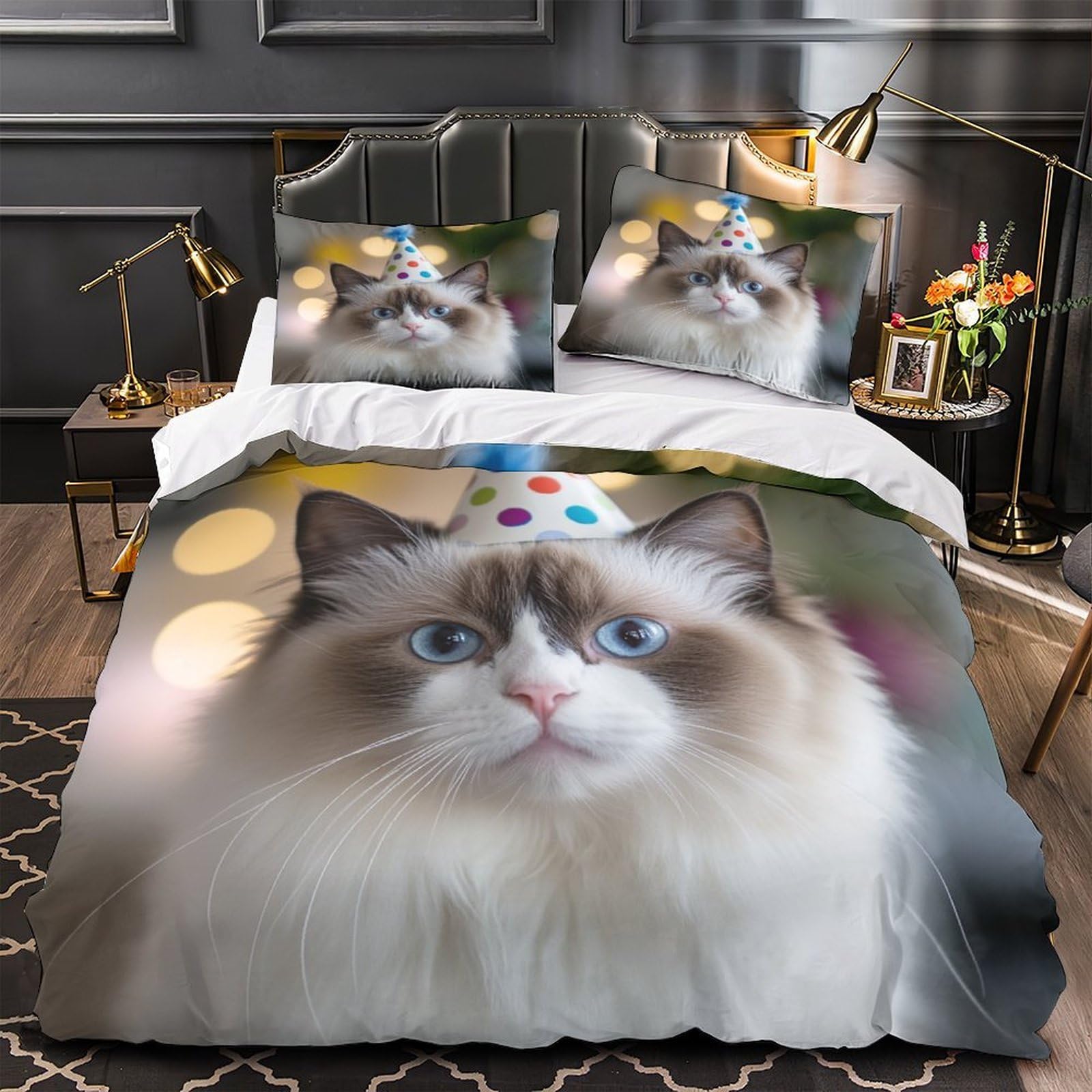 Housse de couette chat 3D pour chambre d'adolescent et adulte Super King