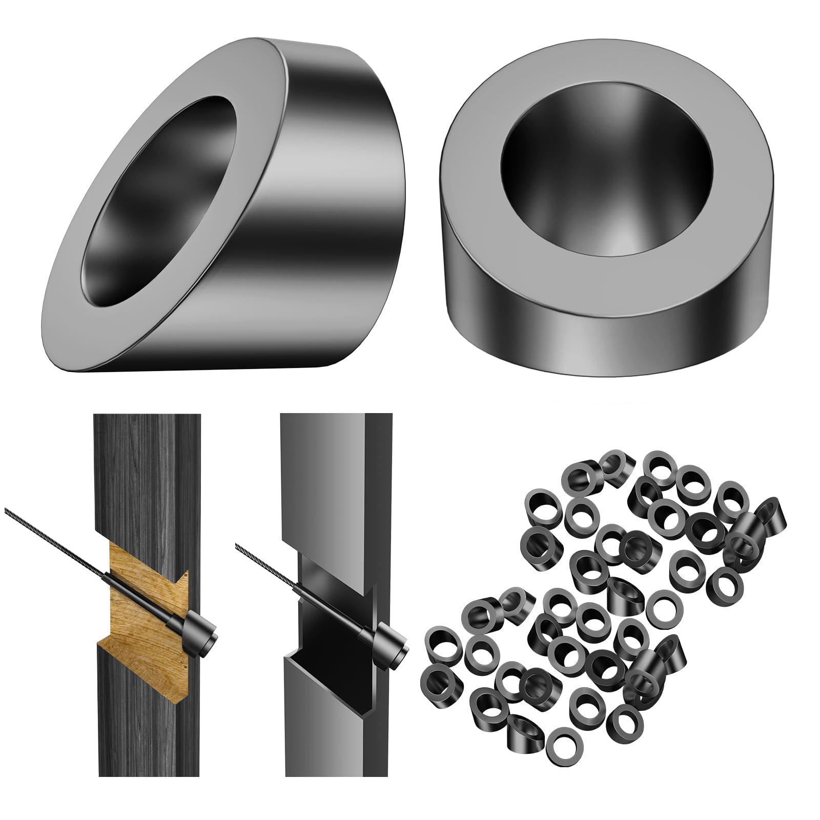 BLIKA 40 Pack 5/16" ID Black Angle Washers for Cable Railing Stair Ends, Stainless Steel 30 Degree Black Angle Beveled Washer for 1/8", 3/16" Cable