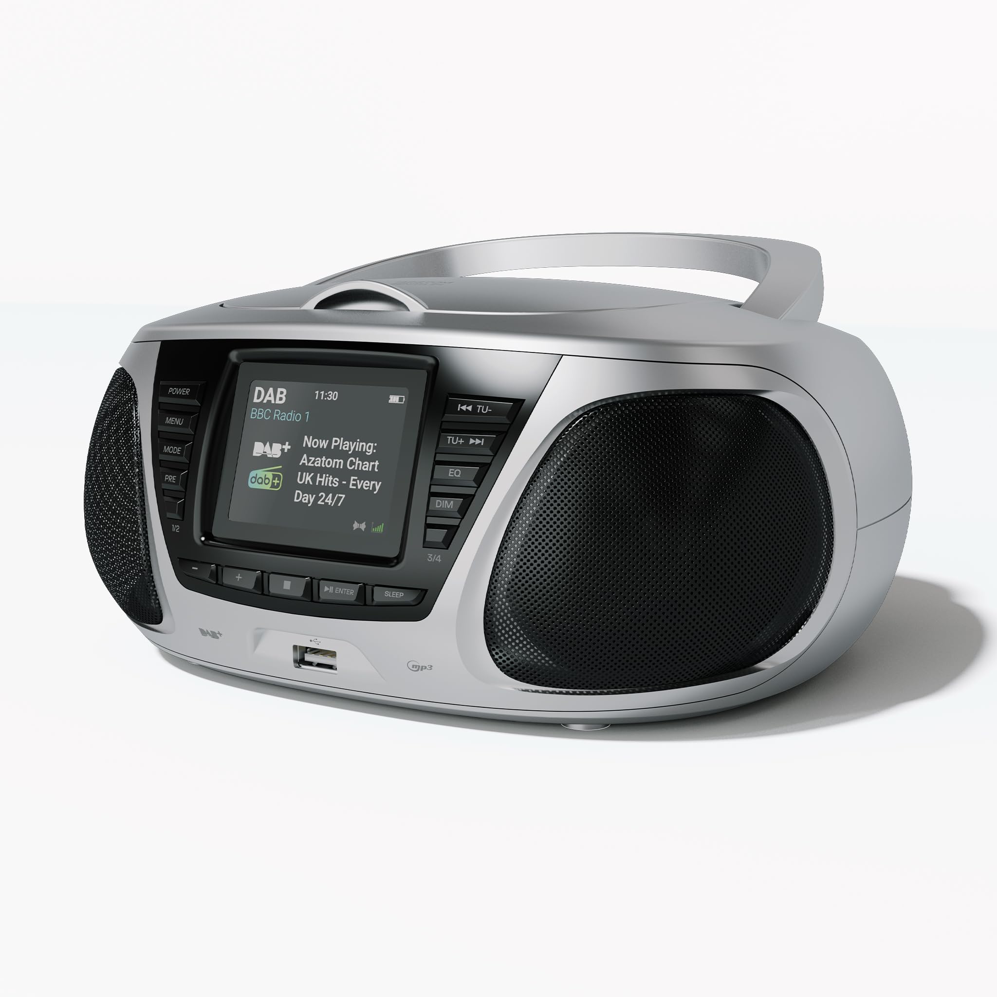 Portable CD Player with DAB/DAB+/FM Digital Radio | Bluetooth & USB MP3 Player | Large Display | Battery & Mains Powered (6x”C”) | Perfect for Home, Office or Outdoors | AZATOM Zenith Z4 (Silver)