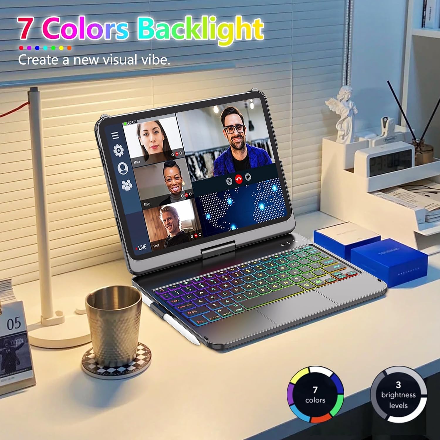 FUWANG Touch Keyboard Case for iPad (A16) 11th Generation 11 inch 2025&10th Gen 10.9 inch 2022, 360° Rotate for iPad 10th Generation Case with Keyboard, Backlit Keyboard Case with Pencil Holder, Black