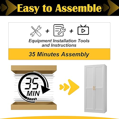 Miniatura 7 de Gabinete de despensa de cocina, gabinete de almacenamiento de metal blanco de 71" con puertas y 4 estantes ajustables, gabinete de cocina con 2