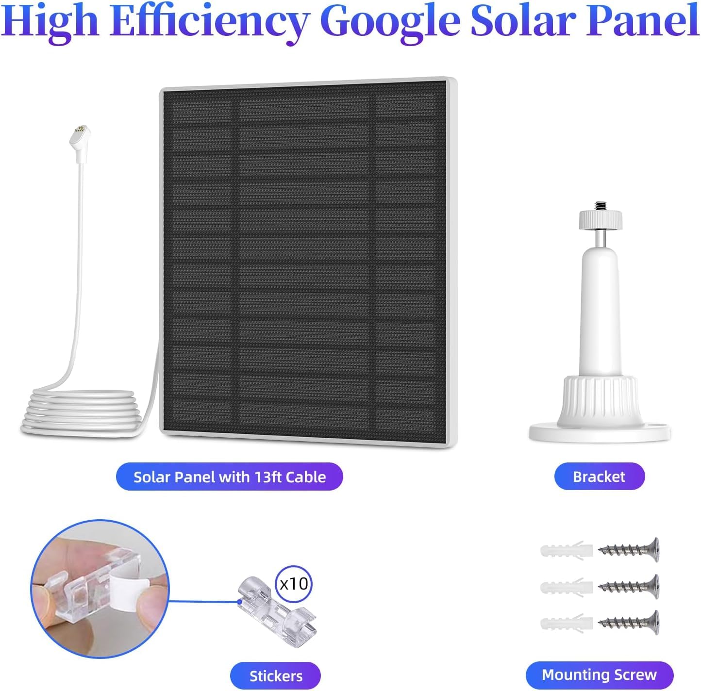 4W Solar Panel Compatible With Google Nest Cam Outdoor Or Indoor- Battery, IP65 Weatherproof,13.1ft Power Cable,Includes Secure Wall Mount (White