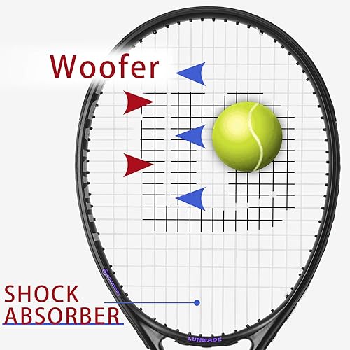 Miniatura 4 de LUNNADE Raqueta de tenis para adultos de 27 pulgadas, a prueba de golpes, de fibra de carbono, ligera, pre-encordada y regrip, adecuada para