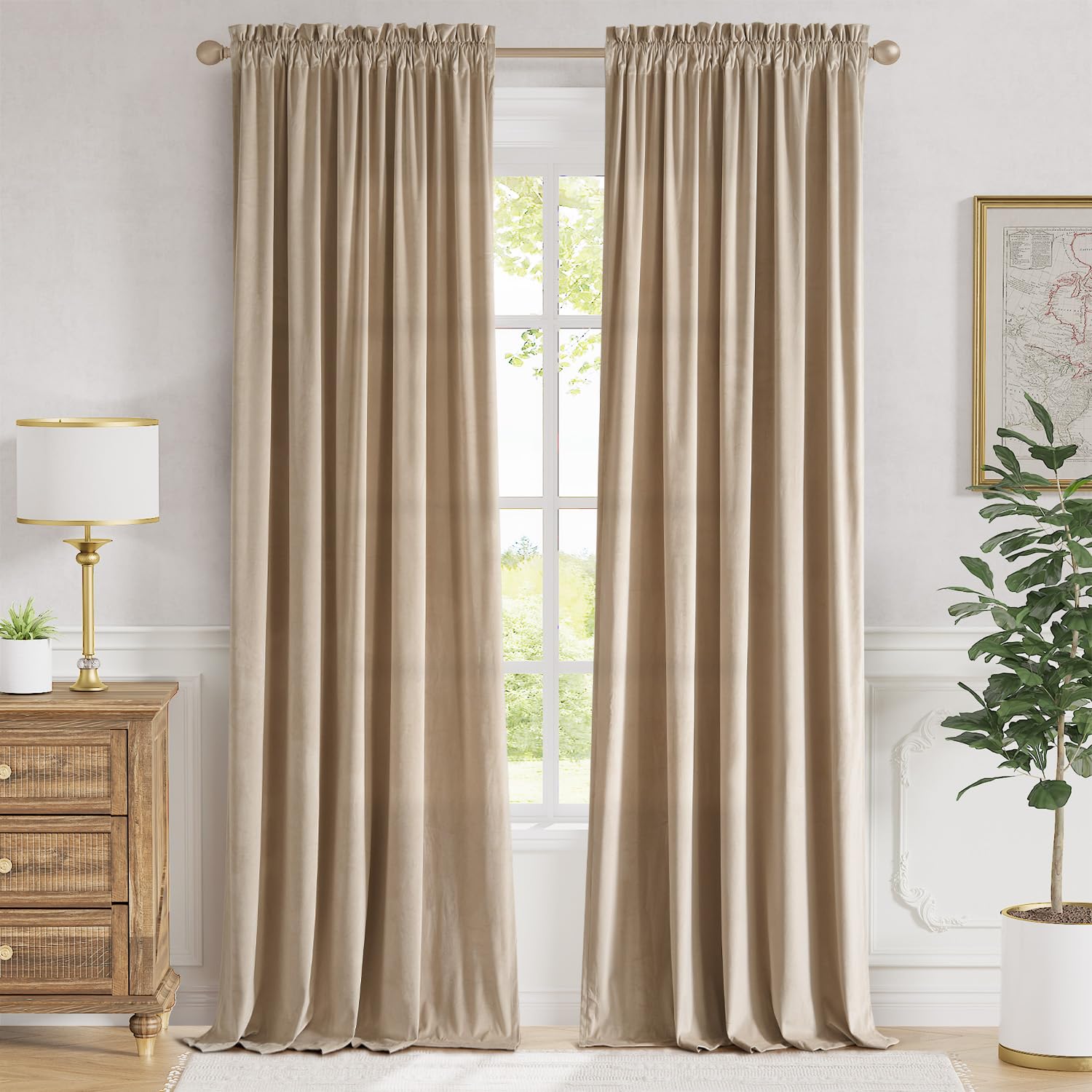 Amazon.com: Lazzzy Velvet Curtain Beige Thermal Insulated Curtains 108 ...