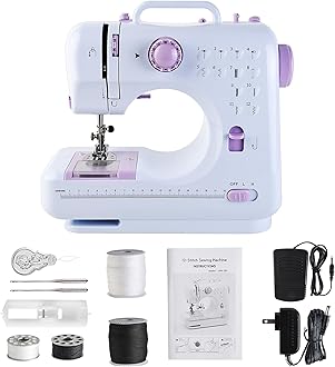 Sewing Machine for Beginners & Kids, Mini Portable Sewing Machines with 12 Built-in Stitch Patterns, 2-Speed Foot Pedal, Perfect for Teaching Daughter Granddaughter to Sew(with Basic Sewing Kit)