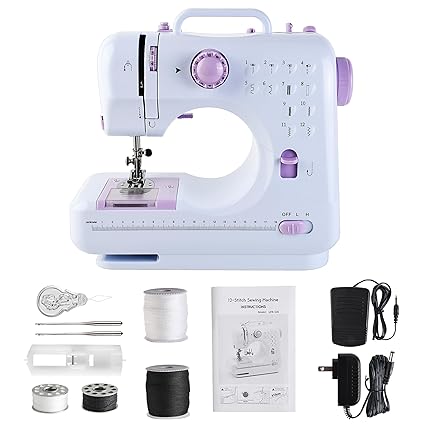 JUCVNB Mini Sewing Machine for Beginners and Kids, Sewing Machines with Reverse Sewing and 12 Built-in Stitches, Portable Sewing Machine