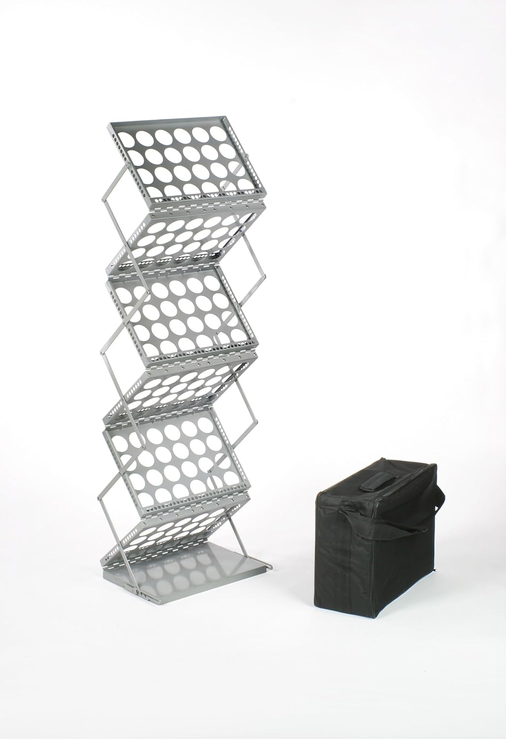 Displays2go LRJNYA3BLK 6-Pocket Portable Magazine Rack, Double-Sided Folding Literature Display, Black Metal