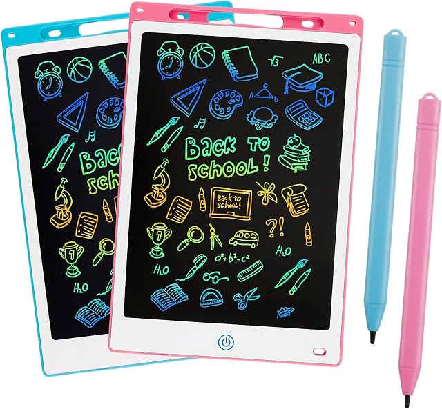 QINREN 2 Pack LCD Writing Tablet, 12inch Doodle Pad Colorful Screen Drawing Board Learning Educational Toys Gifts for Kids 3-12 Years Old Boys Girls