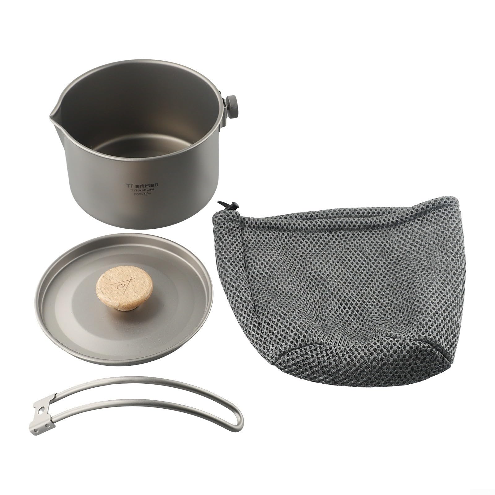 Olla de camping al aire libre de 37 onzas con tapa de bloqueo, mango desmontable, utensilios de cocina para colgar senderismo, picnic, a prueba de óxido con bolsa de almacenamiento