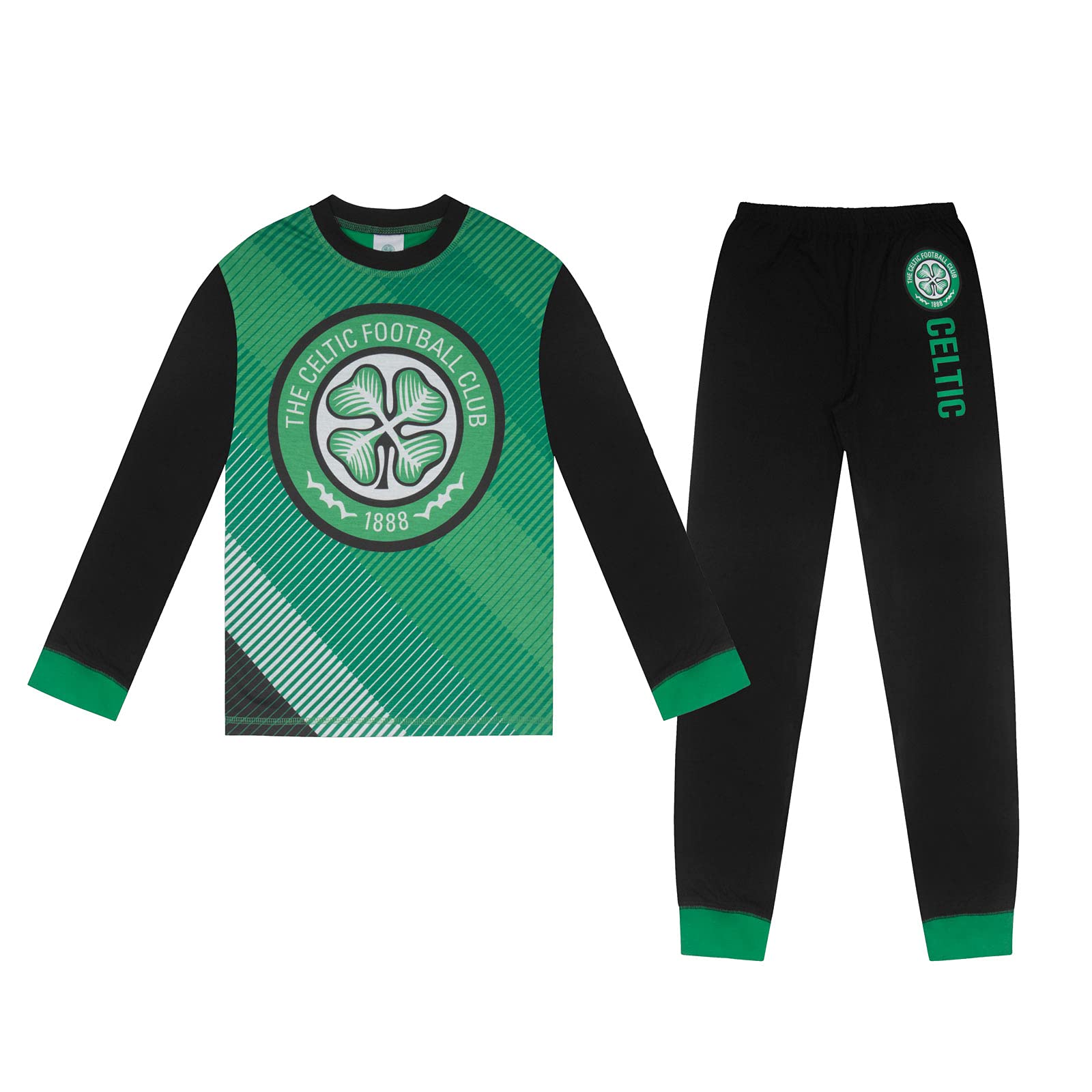 Celtic FC Boys Pyjamas Long Sublimation Official Football Gift Black 13-14 Years