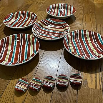 Amazon.co.jp: 魯山人写 九谷焼 色絵間道文深盛皿揃五客 箸置揃