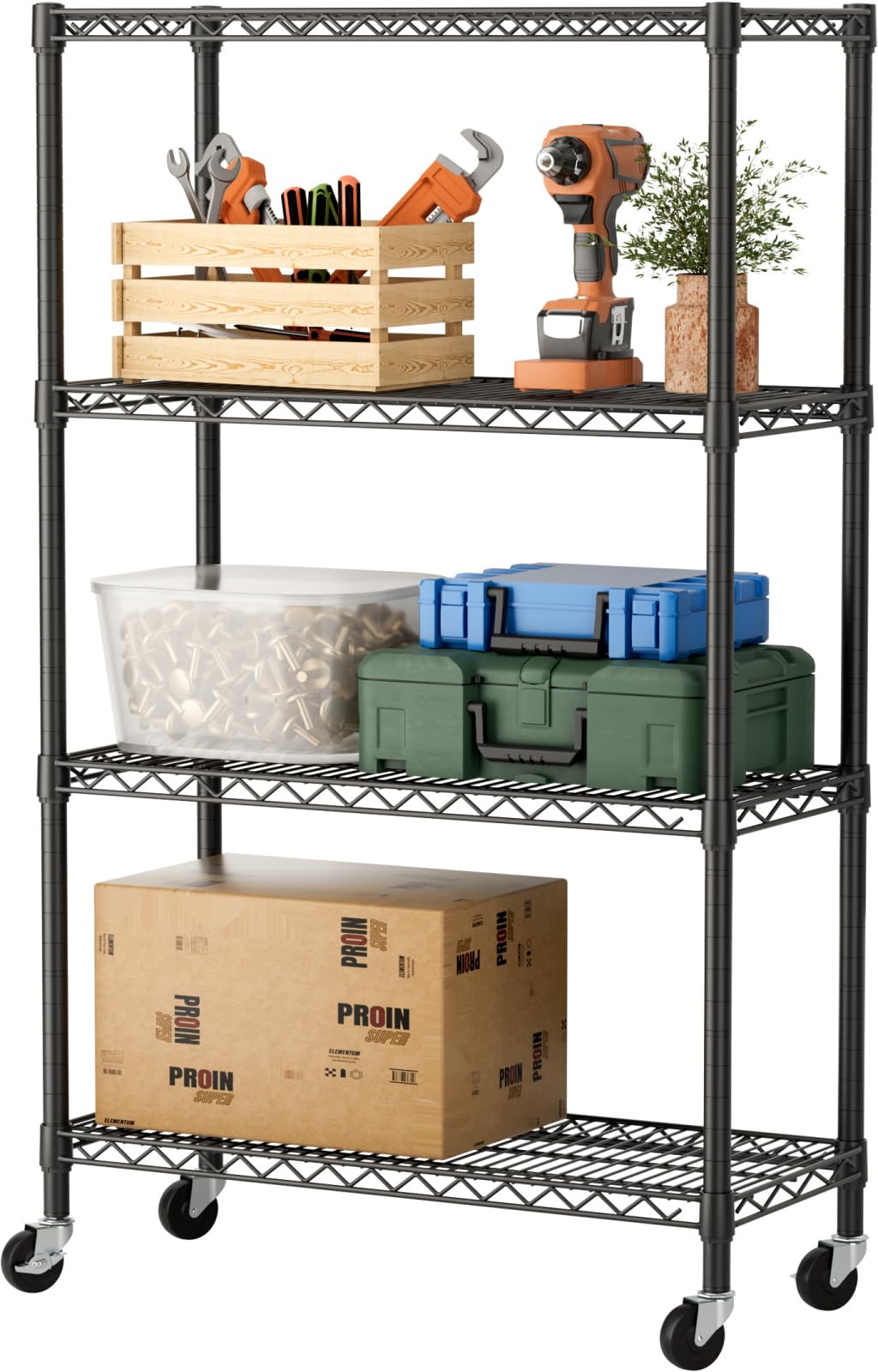 SINGAYE 4 Tier Shelf Heavy Duty Shelving Unit Garage, Kitchen Pantry, Bathroom, Metal Wire, Adjustable Shelves