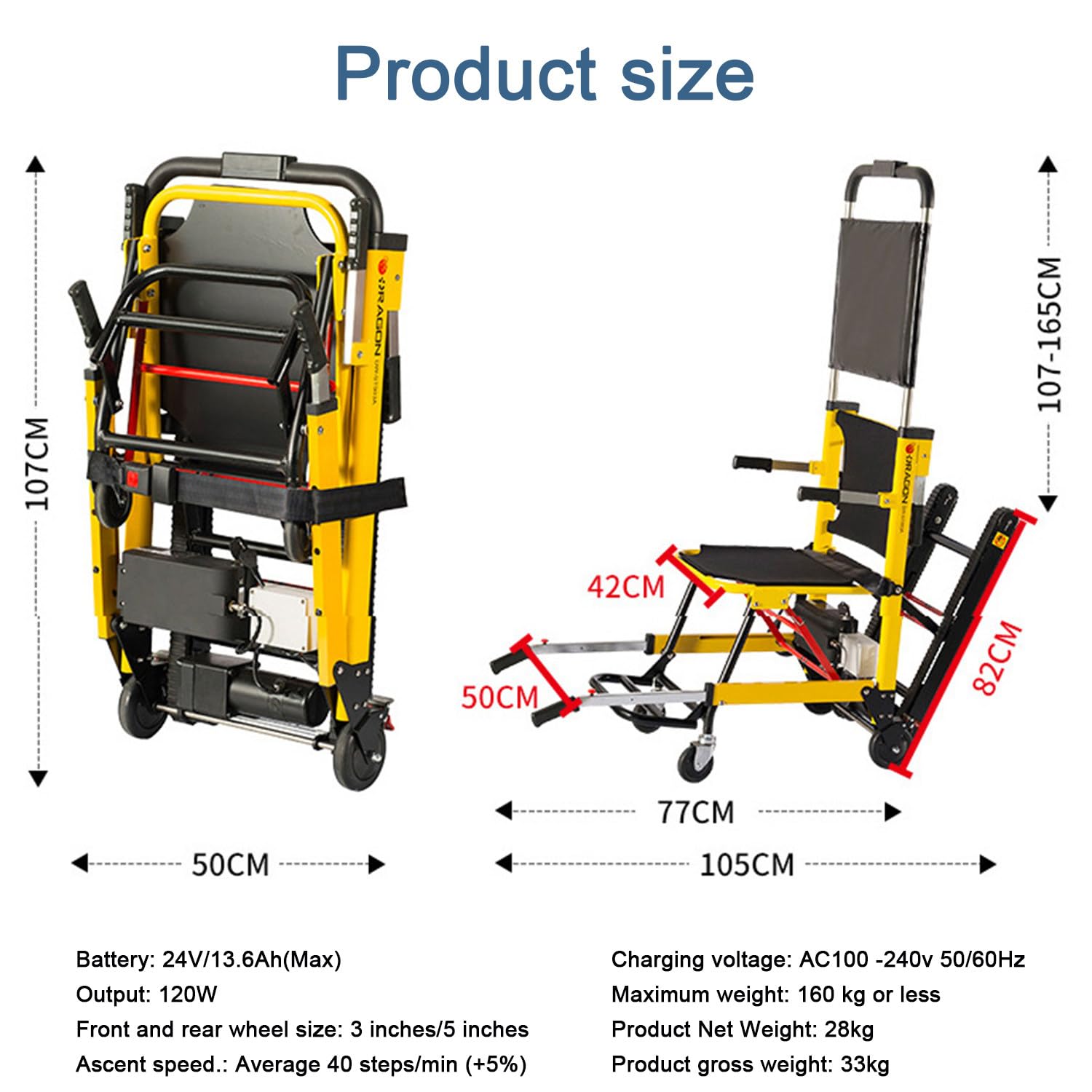 Sedia a rotelle elettrica per salire le scale, sollevatore automatico pieghevole per disabili e anziani, capacità di carico 160 kg