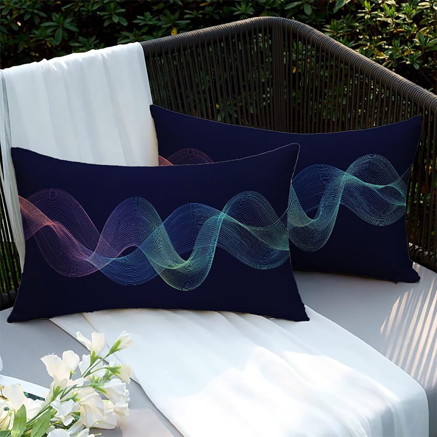 Housses de coussin lin 60x40cm double face imperméables et résistantes lot de 2 XC-9446