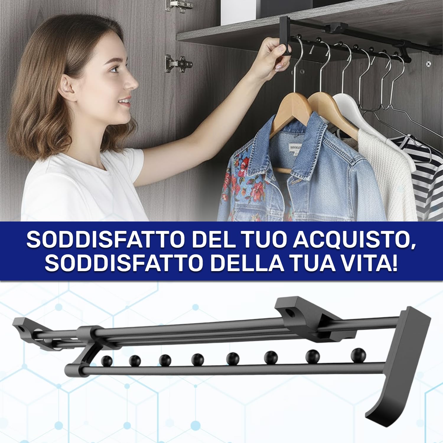 2x Appendiabiti Estraibile per Armadio 450 mm Carico Massimo 15 kg | Barra Appendiabiti Estensibile Realizzato in Acciaio - Garanzia di 10 Anni - MONTERAL