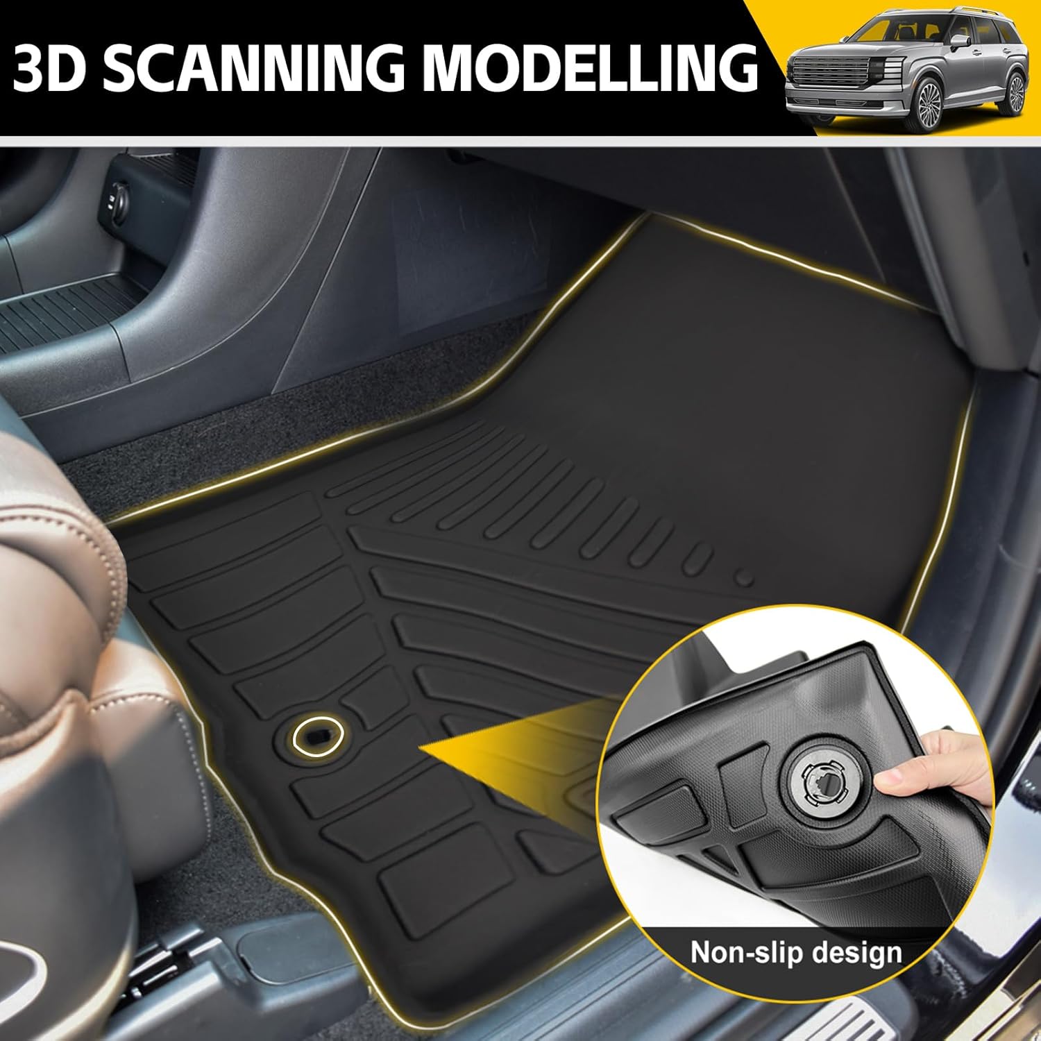 Floor Mats for 2026 Hyundai Palisade 7 Seats(Only Fit Gas) All Weather Protector Floor Liner for 26 Palisade Accessories(1st+2nd(Bucket Seats)+3rd Row Full Set) - Image 3