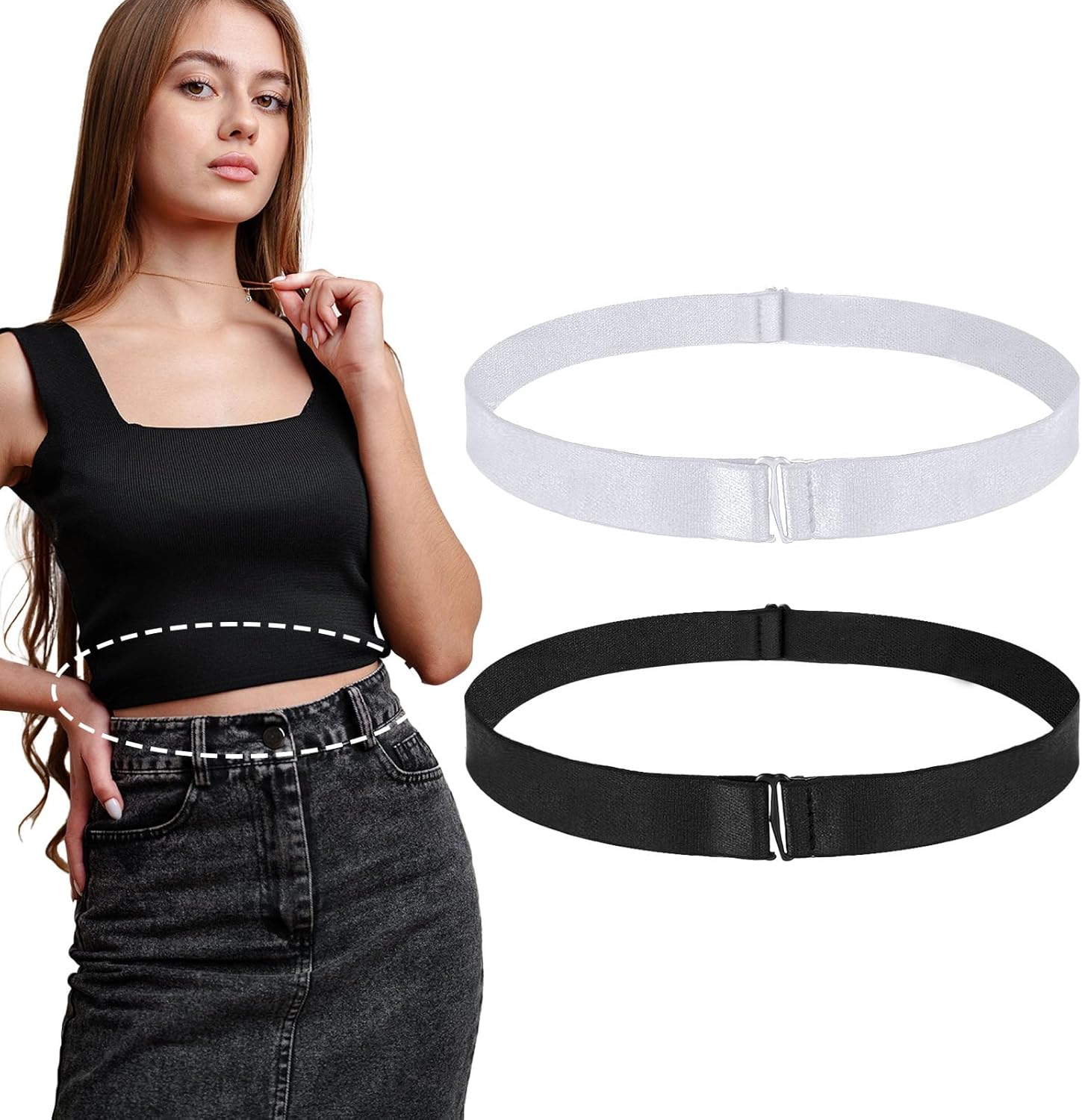 2PCS Elastic Crop Tuck Band, Adjustable Shirt Tuck Band for Women, Tucky Belt Can be Tucked Into Sweaters, Shirts, Change the Style of Tops
