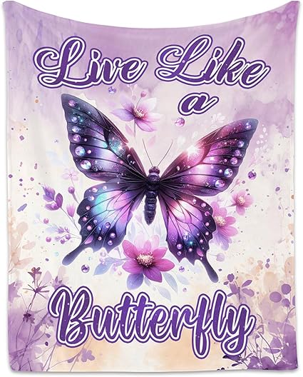 Butterfly Blanket for Women, Cute Soft Throw Gifts for Girls, Cozy Flannel Throw Blankets for Couch Office, 60"x80"