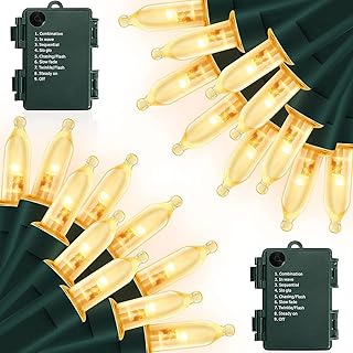 Battery Operated Christmas Lights, 2 Pack 17ft 50 LED Battery Operated String Lights with Timer, Waterproof Mini Lights for Outdoor Indoor Christmas Tree Garden Party Decor, Warm White