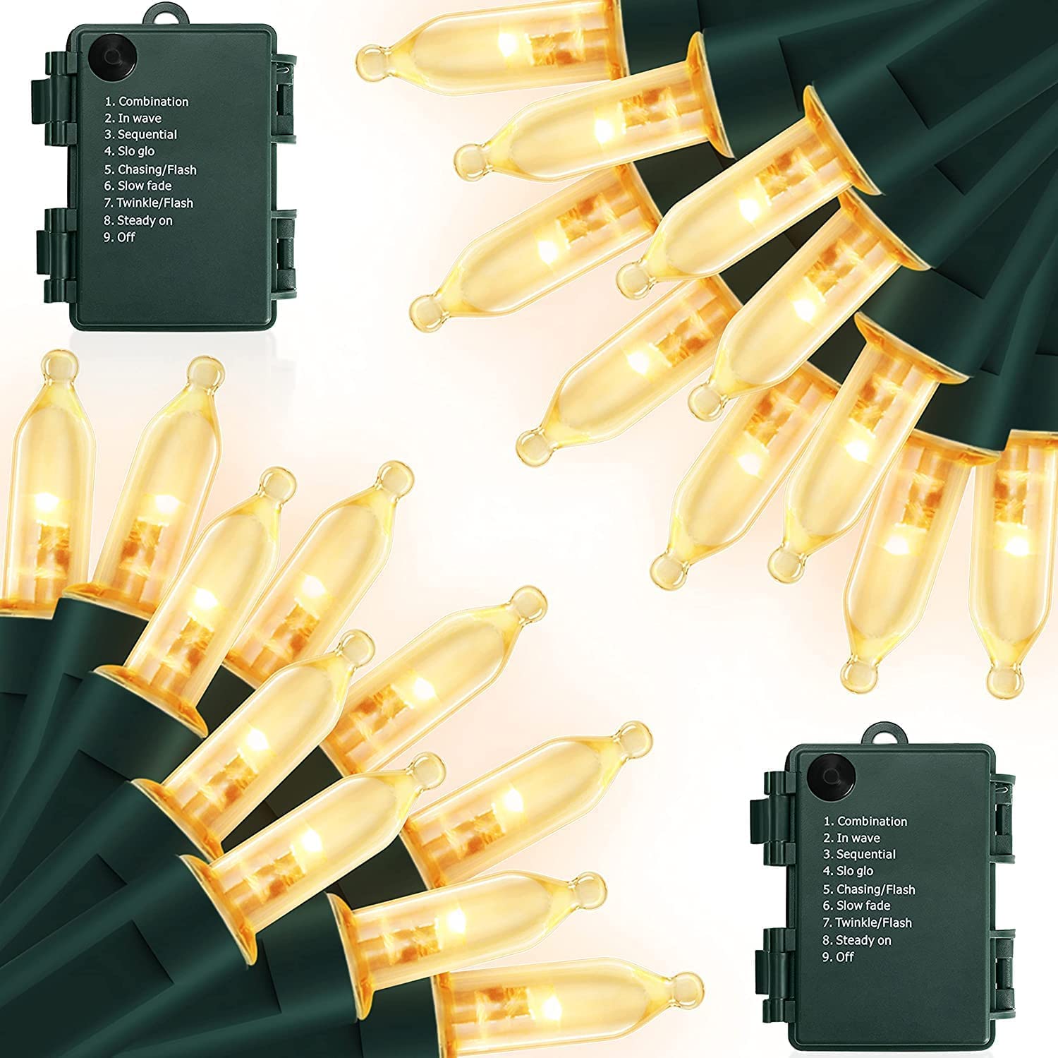 Battery Operated Christmas Lights, 2 Pack 17ft 50 LED Battery Operated String Lights with Auto-Timer 8 Modes, Waterproof Mini Lights for Outdoor Indoor Xmas Tree Wreath Holiday Decor, Warm White