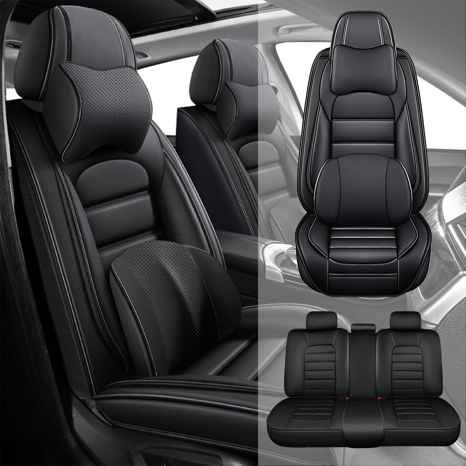 Fit for 95% of Cars SUVs Seat Covers,Car Seat Cover Protector,Waterproof Front &amp; Rear Car Seat Covers(Luxury-Black)