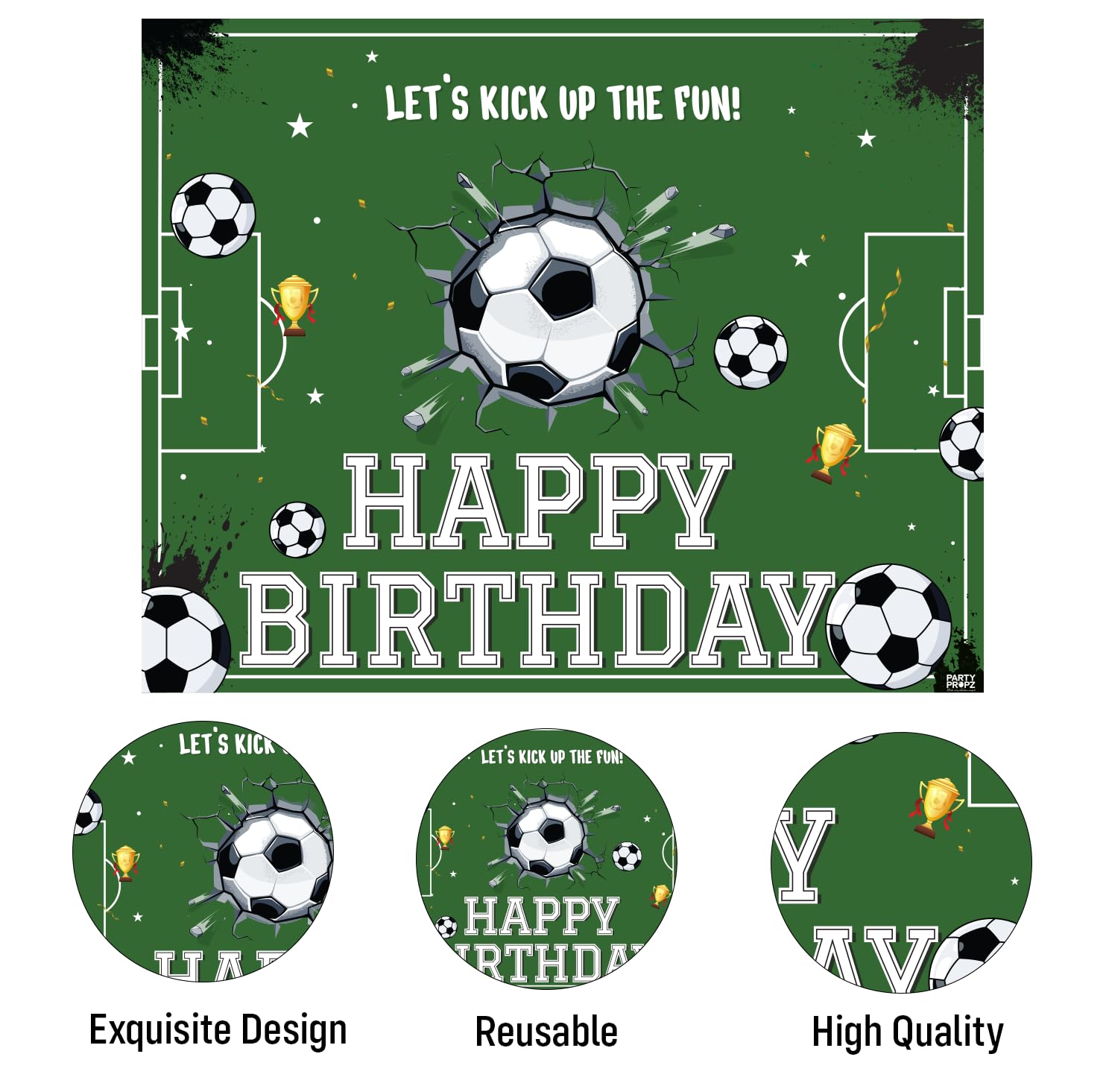Party Propz Football Theme Birthday Decoration Backdrop (5x4 ft) 2 Pcs- Soccer Theme Happy Birthday Backdrop Banner Cloth with Ribbon, HBD Decoration for Boys 1