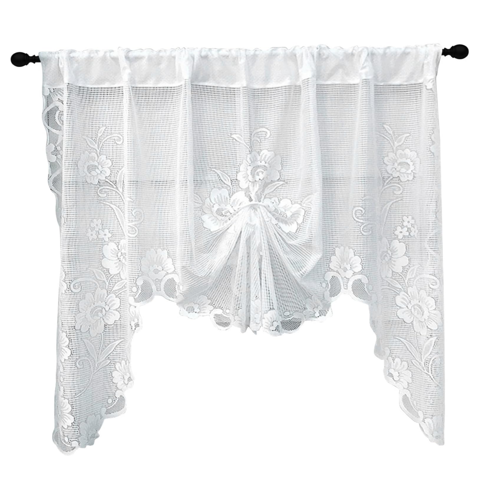 Wedhapy Lace Valances for Lace Curtains, 71x39in White Floral Embroidery Sheer Kitchen Curtains, Princess Style Embroidered Waterfall Valance Tier