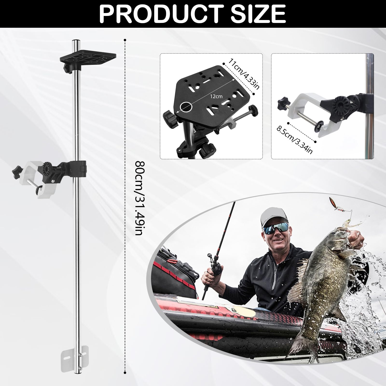 Soporte para Sonda De Pesca Giratorio 360° Aleación De Aluminio Abrazadera Ajustable Universal 80cm