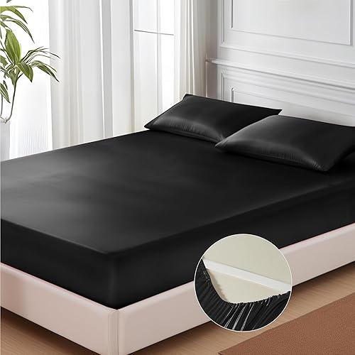 MR&HM Sábana bajera de satén tamaño California King, sábana inferior sedosa con correas elásticas en las esquinas, bolsillo profundo de hasta 15 disponible en Yaxa Costa Rica