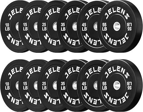 Miniatura 15 de Juego de Placas de Peso para Barra Olímpica JELENS, Juego de Pesos de Goma de 2 Pulgadas Negro/Colorido para Entrenamiento de Fuerza y Levantamiento