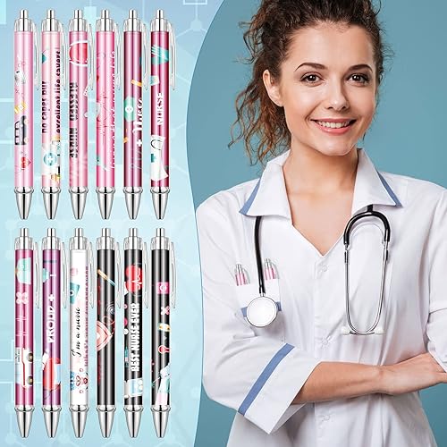 Miniatura 5 de TaoBary 36 bolígrafos de 5.4 pulgadas, 12 diseños, divertidos bolígrafos de enfermera, regalos de agradecimiento, bolígrafos de 0.039 in de tinta