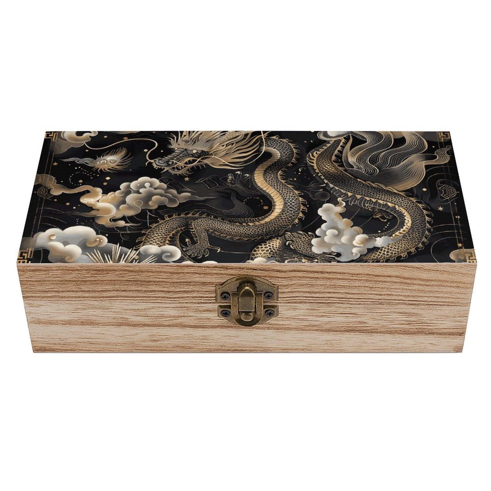 FekiLoot Black Chinese Dragon Wooden Keepsake Box Decorative Wood Storage Organizer with Hinged Lid Large Handmade Boxes Wedding Memory Treasure Box for Jewelry Photos Stamps Crafts