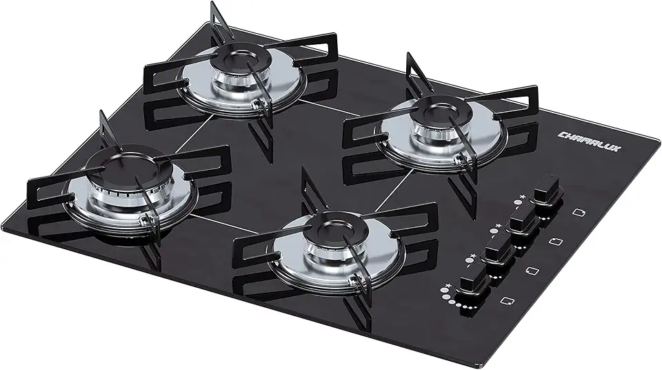 Cooktop 4 bocas Chamalux ultra chama Bivolt Gás Natural Trempe de Chapa Preto