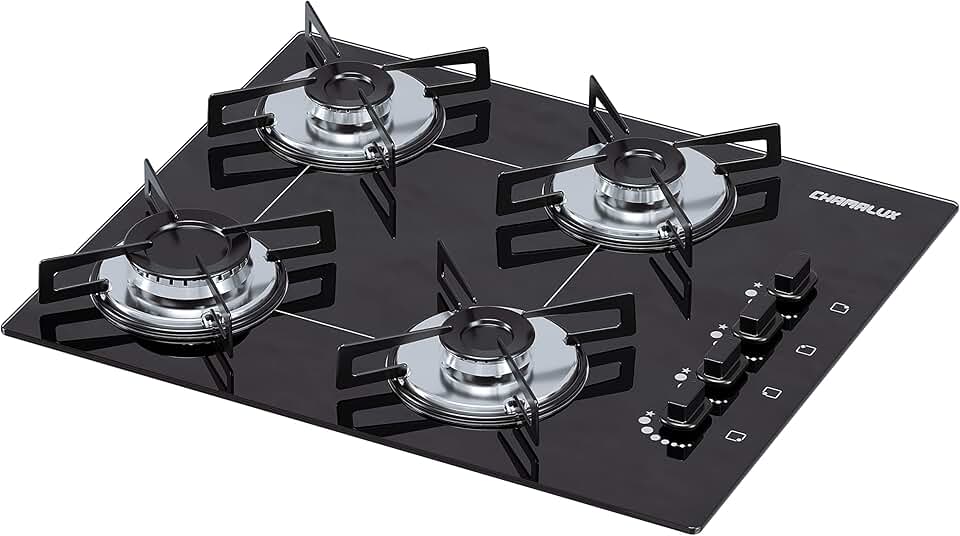 Cooktop 4 bocas Chamalux ultra chama Bivolt Gás Natural Trempe de Chapa Preto