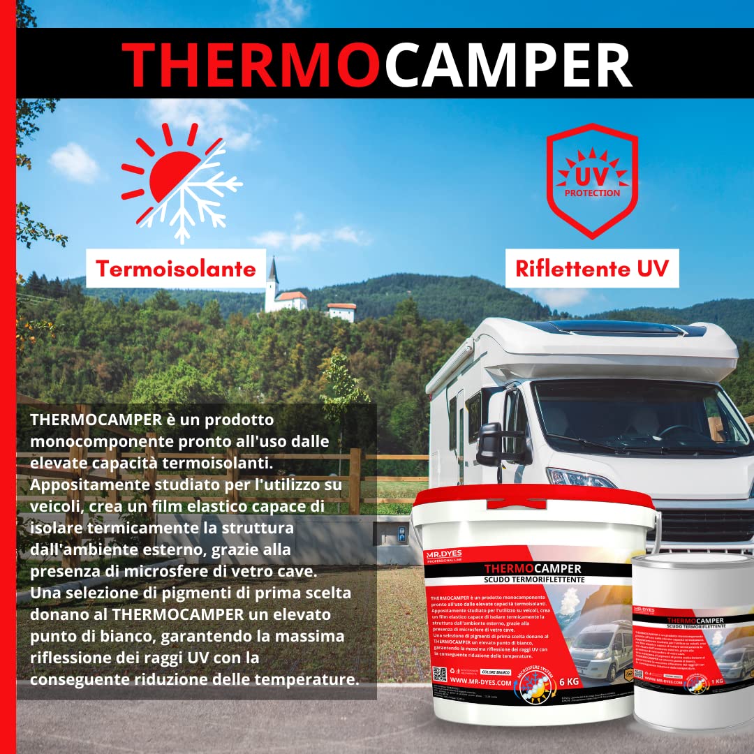 THERMOCAMPER - SCUDO TERMORIFLETTENTE UV PER TETTI CAMPER E CARAVAN - VARI FORMATI (6 KG, BIANCO)