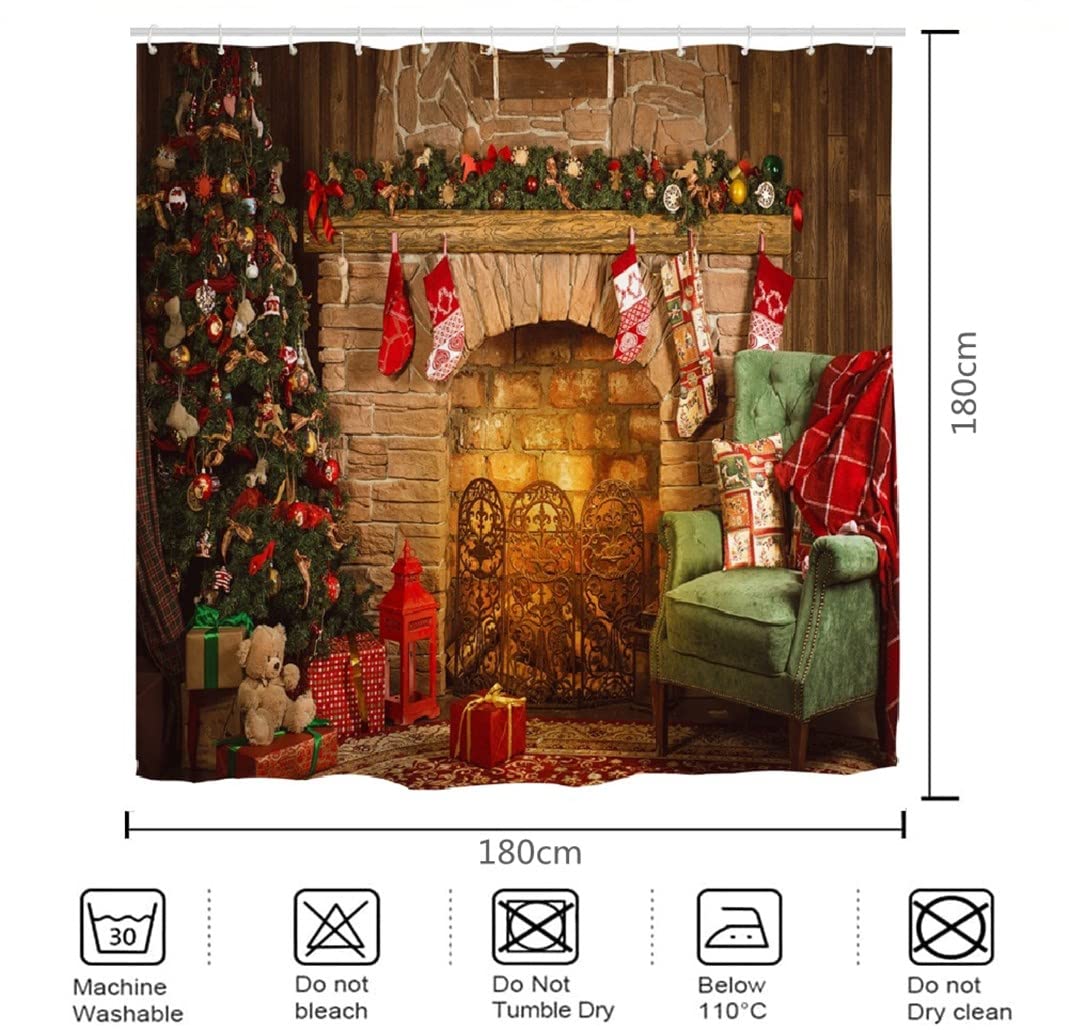 Weihnachts-Duschvorhang Mit Baum-Motiv – 183 X 183 Cm, Wasserdicht, Mit Haken, Polyester