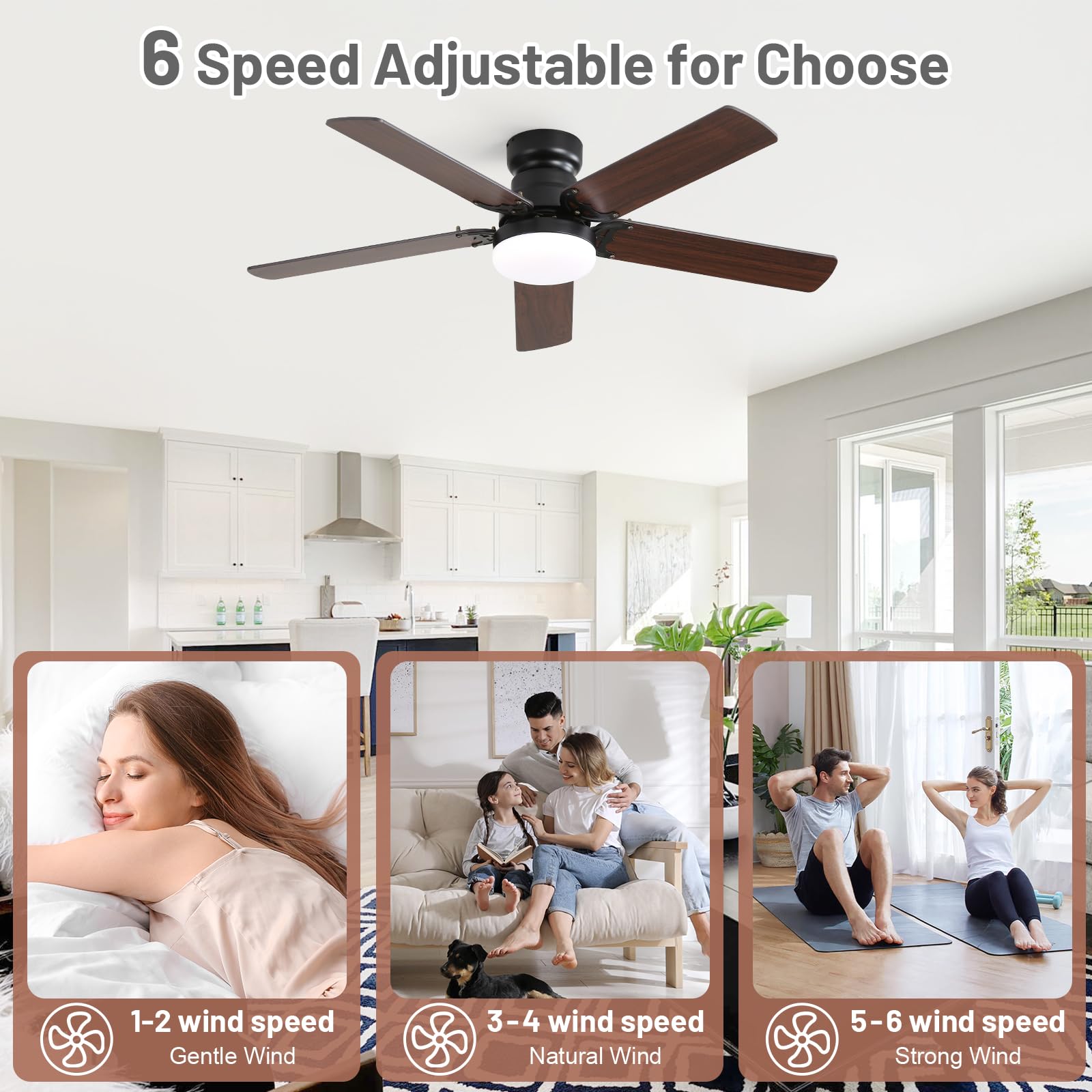 Sofucor 107 cm Ventilateur Plafond avec Lumière et Télécommande