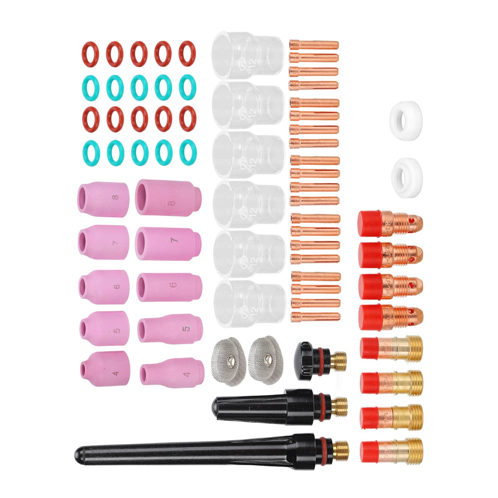 71PCS TIG Spawanie Akcesorium, Zestaw Narzędzi do Kubka Ceramicznego Szklanego Kubka, Soczewki Gazowe Spawalnicze, dla WP 17/18/26