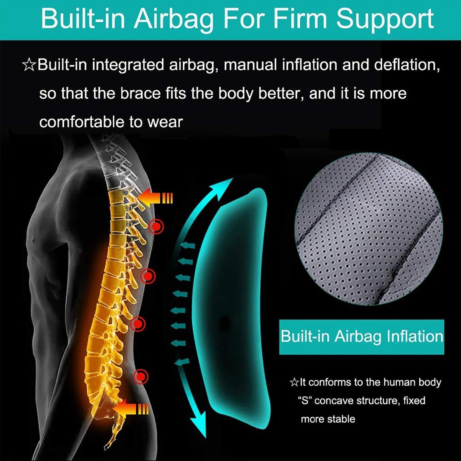 NICHOY Tutore per la Schiena per frattura da Compressione - Airbag Gonfiabile per decompressione ortesi lombosacrale Toracica, Supporto per Uomini e Donne Adatto(Adjustable)