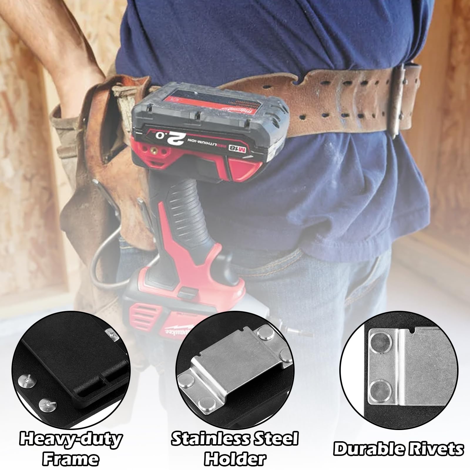 Clip-on Tool Belt Holder, Drill Holder Belt Clip, Heavy-Duty Drill Belt Holder - Image 4