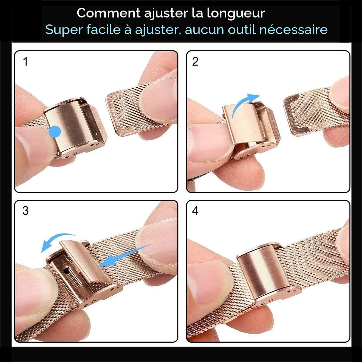 Aliwisdom bracelet de Montre 18mm pour Montre connectée, Smartwatch universelle Métal Acier Maille Bracelets de rechange de à libération Rapide pour Homme Femme (Or Rose, 18mm)